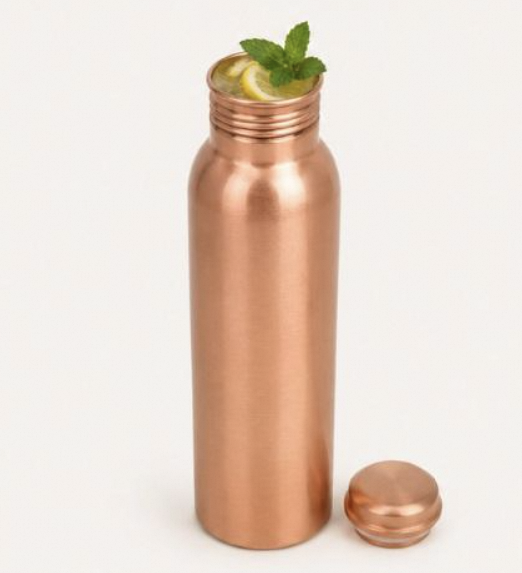 Handmade Pure Copper Water Bottle Health Benefits Modern Design for Daily Hydration Gym Yoga & Travel Eco-Friendly Drinkware