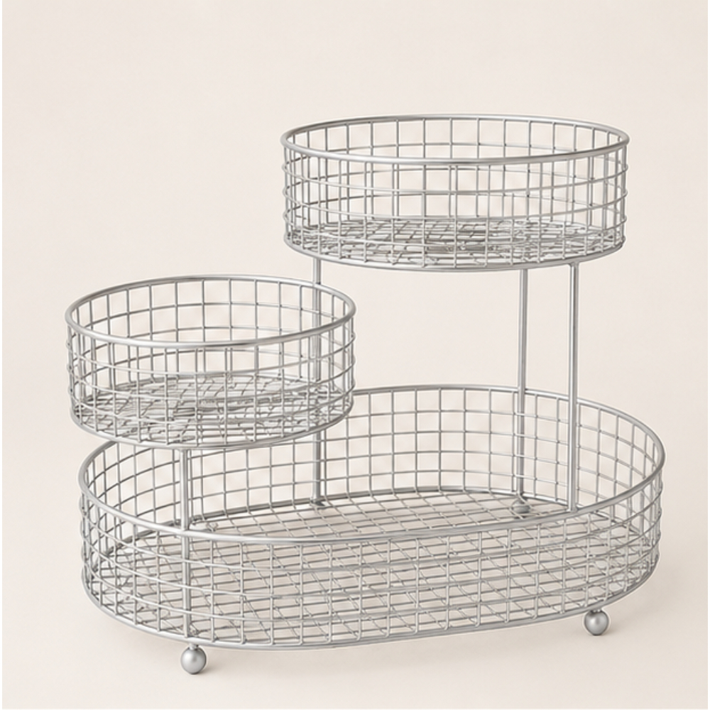 Wholesale Silver 3 Tier Kitchen Storage Basket