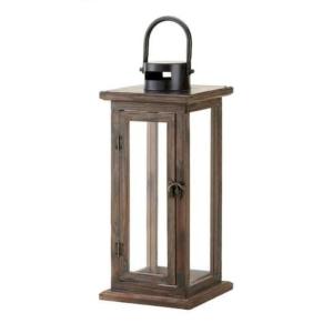 Rustic Decorative Wooden Lantern With Glass Panels 