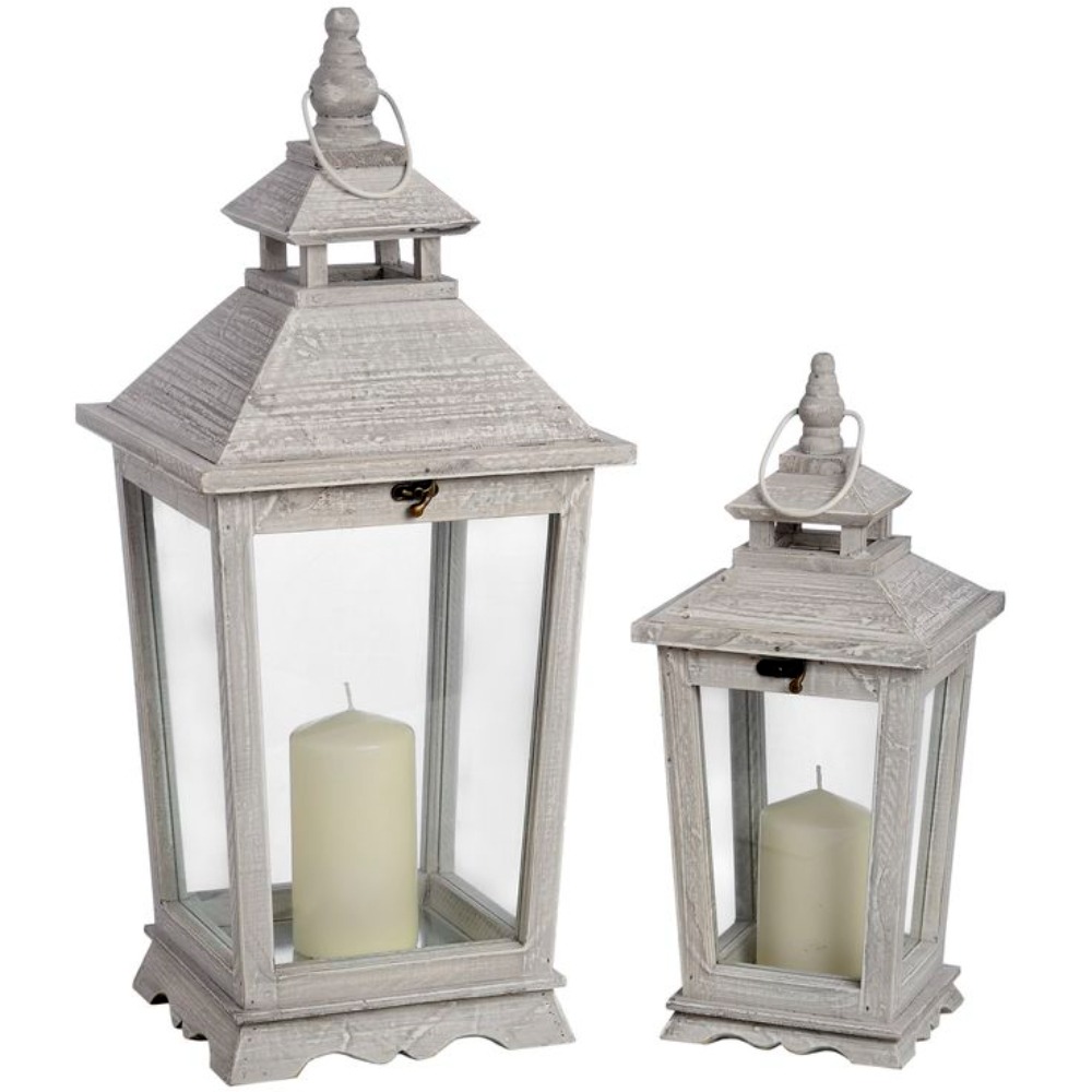 Rustic Decorative Wooden Lantern With Glass Panels  3