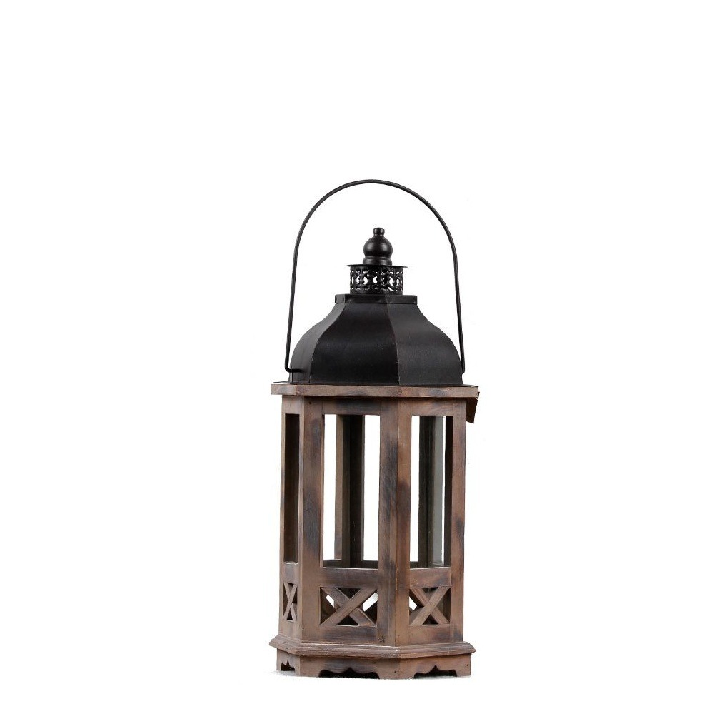 Wholesale Wooden Lantern With Glass Panels With Metal Handle  3