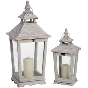 Rustic Farmhouse Wooden Lanterns With Glass Panels Vintage Distressed Wood Candle Holders For Home Decor