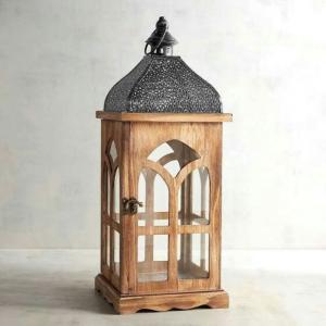 Decorative  Wooden Lantern With Glass Panels With Metal Handle