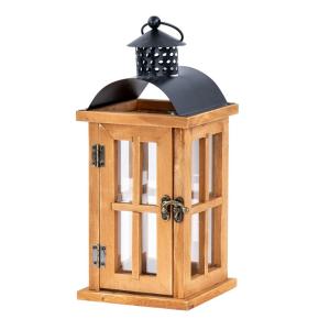 Modern Classic Wooden Lantern With Glass Panels With Metal Handle 