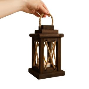 Modern Classic Wooden Lantern With Glass Panels With Metal Handle  4