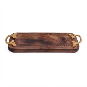 Wholesale Luxury Decorative Wooden Tray with Gold Leaf Handles