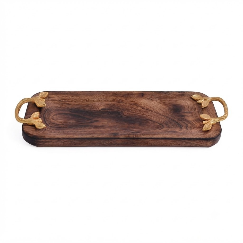 Wholesale Luxury Decorative Wooden Tray with Gold Leaf Handles