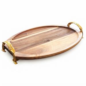 Wholesale Luxury Decorative Wooden Tray with Gold Leaf Handles 2