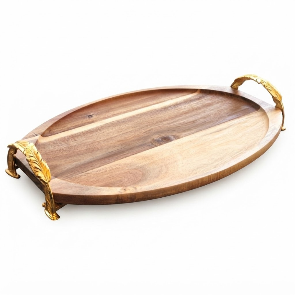 Wholesale Luxury Decorative Wooden Tray with Gold Leaf Handles 2