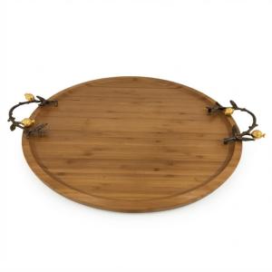 Wholesale Luxury Decorative Wooden Tray with Gold Leaf Handles 3