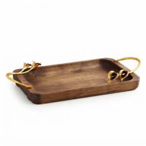 Wholesale Luxury Decorative Wooden Tray with Gold Leaf Handles 5