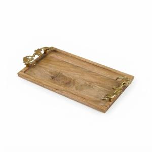 Wholesale Luxury Decorative Wooden Tray with Gold Leaf Handles 6