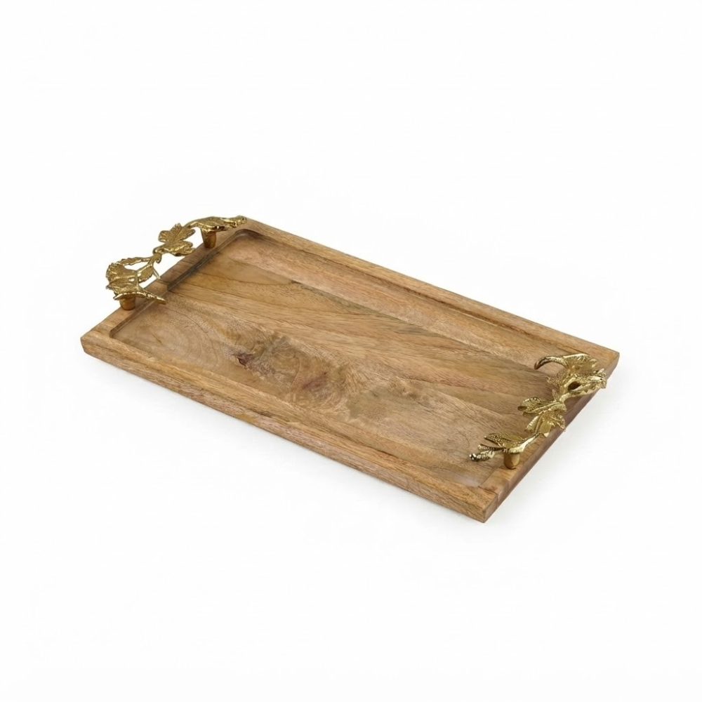Wholesale Luxury Decorative Wooden Tray with Gold Leaf Handles 6