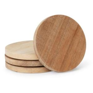  Premium Handcrafted Wooden Drink Coasters Non Slip Round Wood Cup Mats Heat Resistant Rustic Beverage Coasters for Home Bar