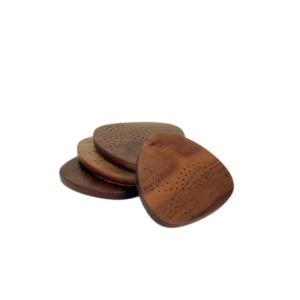 Wholesale Guitar Pick Shaped Coasters Eco Friendly Custom Logo Walnut Wood Drink Coasters Handmade Creative Triangle Cup Pads for Music Lover Gifts