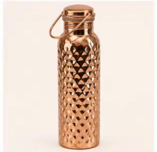 Diamond Cut Handmade Pure Copper Water Bottle Health Benefits Modern Design for Daily Hydration Gym Yoga & Travel Eco-Friendly Drinkware - Copy