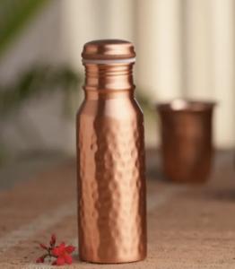 High Quality Pure Hammered Copper Modern Handcrafted Ayurvedic Eco-Friendly Customizable Lid Water Bottle Drinkware for Home - Copy