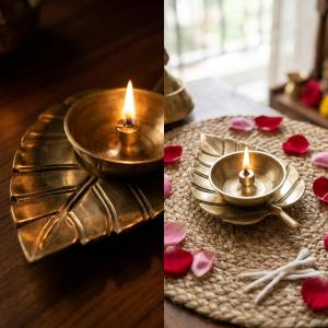Decorative Brass Gold Leaf Diya 2