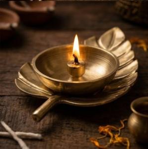 Decorative Brass Gold Leaf Diya 3