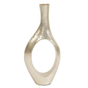 Modern Asymmetrical Aluminum Silver Vase with Hollow Donut Design  Luxury Hammered Metallic Flower Vase for Contemporary Home Hotel Tabletop Centerpiece Decor Wholesale
