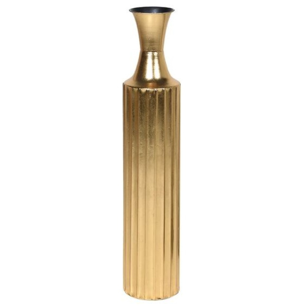  Luxury Nordic Style Tall Gold Metal Flower Vase Fluted Metallic Floor Vase for Wedding Centerpiece and Modern Home Decor