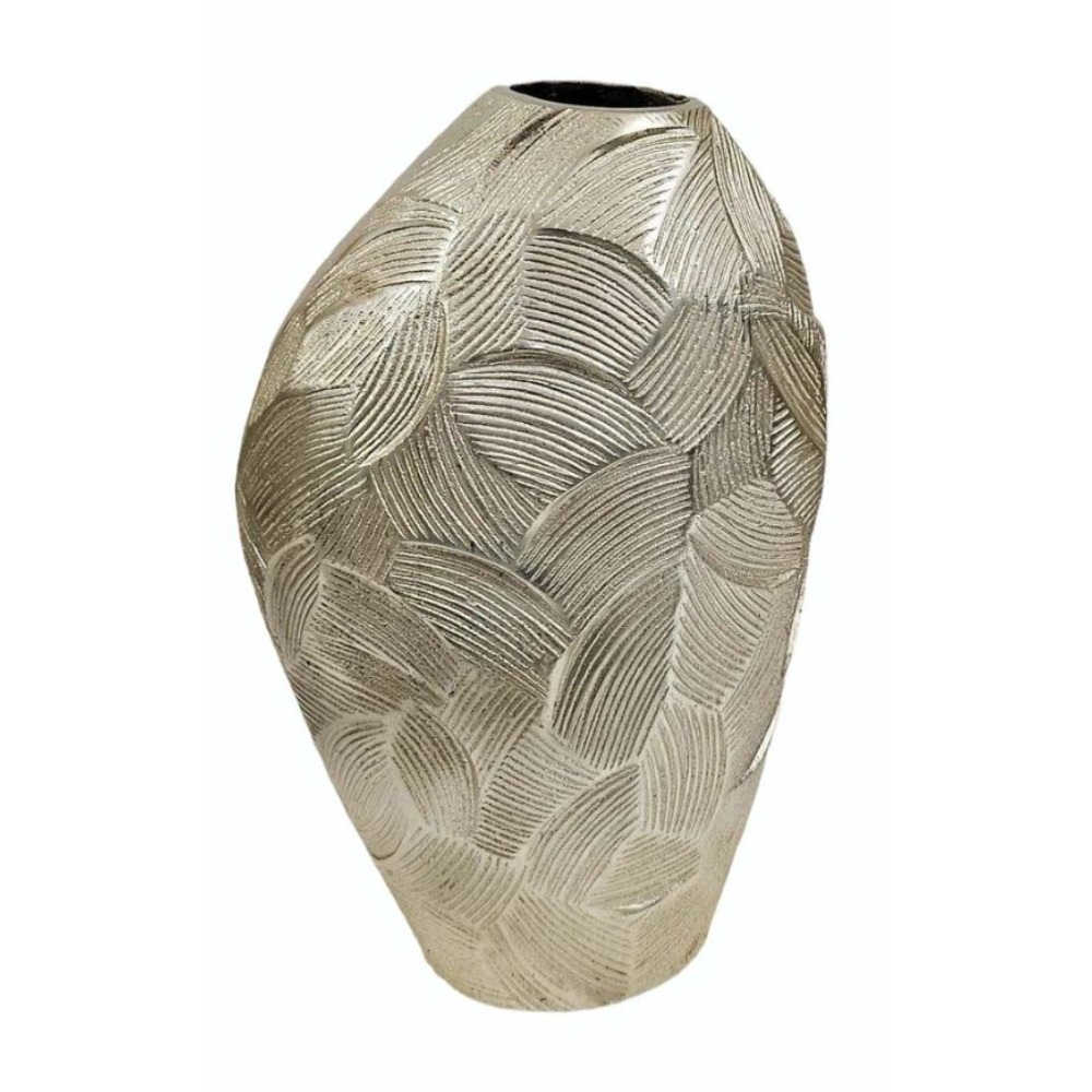 Luxury Textured Champagne Ceramic Vase Modern Metallic Silver Flower Pots Abstract Table Centerpiece for Living Room Home Decoration