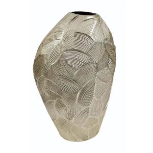 Luxury Textured Champagne Ceramic Vase Modern Metallic Silver Flower Pots Abstract Table Centerpiece for Living Room Home Decoration
