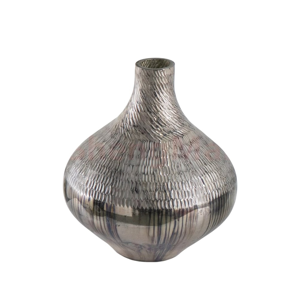 Luxury Textured Champagne Ceramic Vase Modern Metallic Silver Flower Pots Abstract Table Centerpiece for Living Room Home Decoration 4