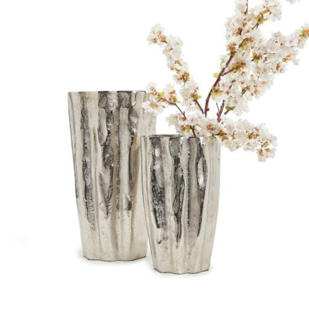 Handmade Organic Branch Shape Metal Flower Vase Brushed Silver Textured Metal Planter Nordic Style Decorative Vase Set