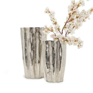 Handmade Organic Branch Shape Metal Flower Vase Brushed Silver Textured Metal Planter Nordic Style Decorative Vase Set