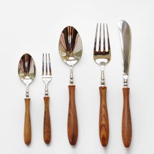 Luxury Modern Wooden Handle Flatware Set | Premium Stainless Steel Spoons Forks Knives Cutlery Set | High-End Kitchen Tableware for Wedding Gift