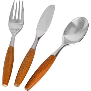 Eco-Friendly Retro Wooden Handle Flatware Set Premium Stainless Steel Silverware Minimalist Japanese Style Cutlery Wholesale Dinnerware Set for Hotel