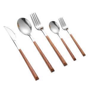 Eco-Friendly Retro Wooden Handle Flatware Set Premium Stainless Steel Silverware Minimalist Japanese Style Cutlery Wholesale Dinnerware Set for Hotel 2