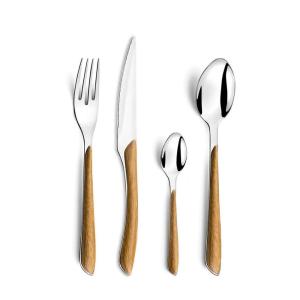 Eco-Friendly Retro Wooden Handle Flatware Set Premium Stainless Steel Silverware Minimalist Japanese Style Cutlery Wholesale Dinnerware Set for Hotel 3