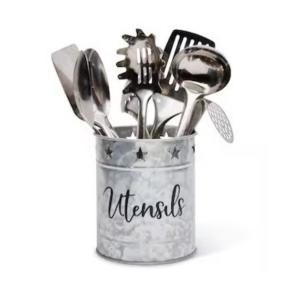 Rustic Galvanized Cutlery Caddy with Wooden Handle - 4 Divided Compartments Metal Utensil Holder Tote for Picnic, Party, and Outdoor Dining Silverware Organizer 3