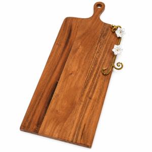Premium Wooden Platter with Botanical Gold Accent Branch, Bulk Round Food Serving Board with Easy-Grip Handle Rustic Luxury Tableware for Restaurant Catering and Fine Dining Decor 2