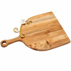 Luxury Wooden Platters with Gold Accent Metal Flower Cheese Board Wholesale Handcrafted Charcuterie Serving Board with Handle 2