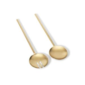 Wholesale Luxury Gold Salad Servers Set Stainless Stee Brass Coated Serving Spoon and Fork Modern Nordic Minimalist Restaurant Tableware Utensils