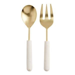 Wholesale Luxury Gold Salad Servers Set Stainless Stee Brass Coated Serving Spoon and Fork Modern Nordic Minimalist Restaurant Tableware Utensils 2