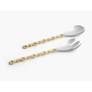 Handcrafted Brass Horse bit Chain Design Serving Cutlery Set Heavy Duty Metal Salad Tossers Eco-Friendly Stainless Steel Dinner Servers Wholesale