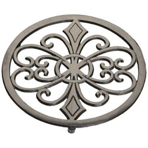 Wholesale Fleur-de-lis Cast Iron Trivet Oval Vintage Metal Pot Holder Heat Resistant Table Pad Countertop Protector for Farmhouse Kitchen Decor