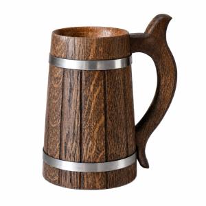 Handmade Eco Friendly Wooden Beer Mug with Handle Vintage Medieval Viking Drinking Mug Tankard  Wholesale Custom Logo Barrel Shaped Wood Cup for Home Bar and Gifting