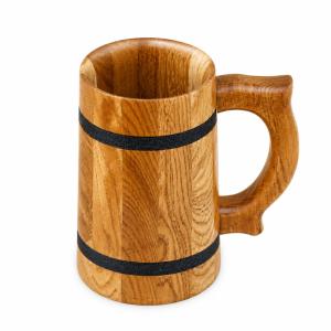 Handmade Eco Friendly Wooden Beer Mug with Handle Vintage Medieval Viking Drinking Mug Tankard  Wholesale Custom Logo Barrel Shaped Wood Cup for Home Bar and Gifting 3