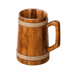 Wholesale Viking Wooden Beer Mug Handmade Natural  Wood Tankard with Rope Accents Heavy Duty Eco Friendly Bar Drinkware 3