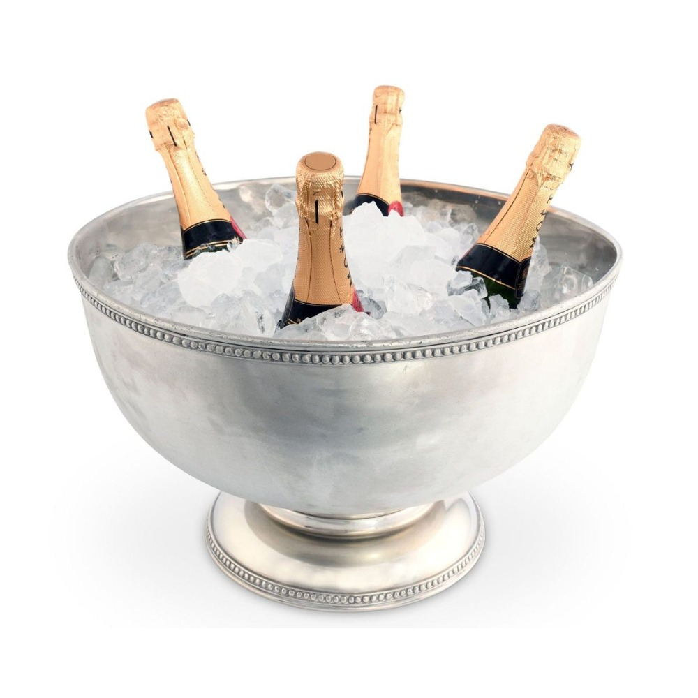 Luxury Beaded Stainless Steel Champagne Bowl Large Metal Wine Ice Bucket Multi Bottle Beverage Tub for Hotel Wedding Banquet and Party Centerpiece