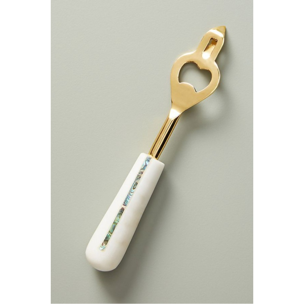 Luxury Mother of Pearl Inlay Gold Brass Bottle Opener White Resin Handle Premium Beer Cap Lifter Wholesale Wedding Favor Gifts Custom Logo Barware