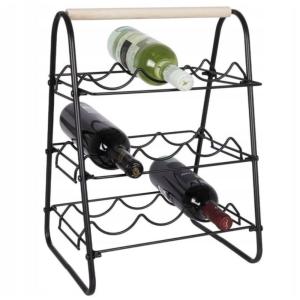 9 Bottle Countertop Wine Rack with Wooden Handle | Minimalist Metal Tabletop Wine Holder & Freestanding Storage Organizer for Home Bar Kitchen Display