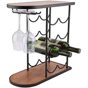 9 Bottle Countertop Wine Rack with Wooden Handle | Minimalist Metal Tabletop Wine Holder & Freestanding Storage Organizer for Home Bar Kitchen Display 2