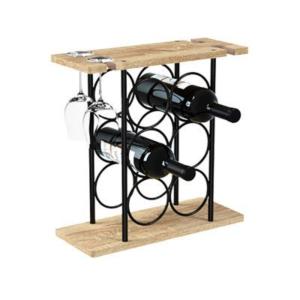 3-Tier 6 Bottle Tabletop Wine Rack Modern Industrial Metal and Wood Countertop Wine Bottle Holder Storage Stand for Home Bar 3