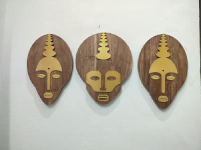 Wooden Face Wallplates S/3 || Decorative Wooden Wallplate|| Boho face wall plates || Abstract face art
